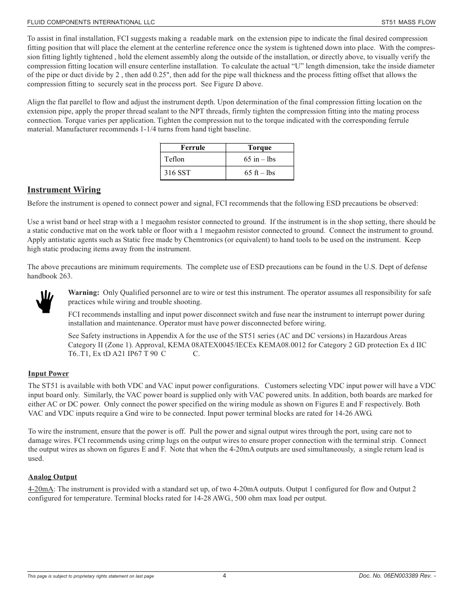Instrument wiring | Fluid Components International ST51 User Manual | Page 4 / 40