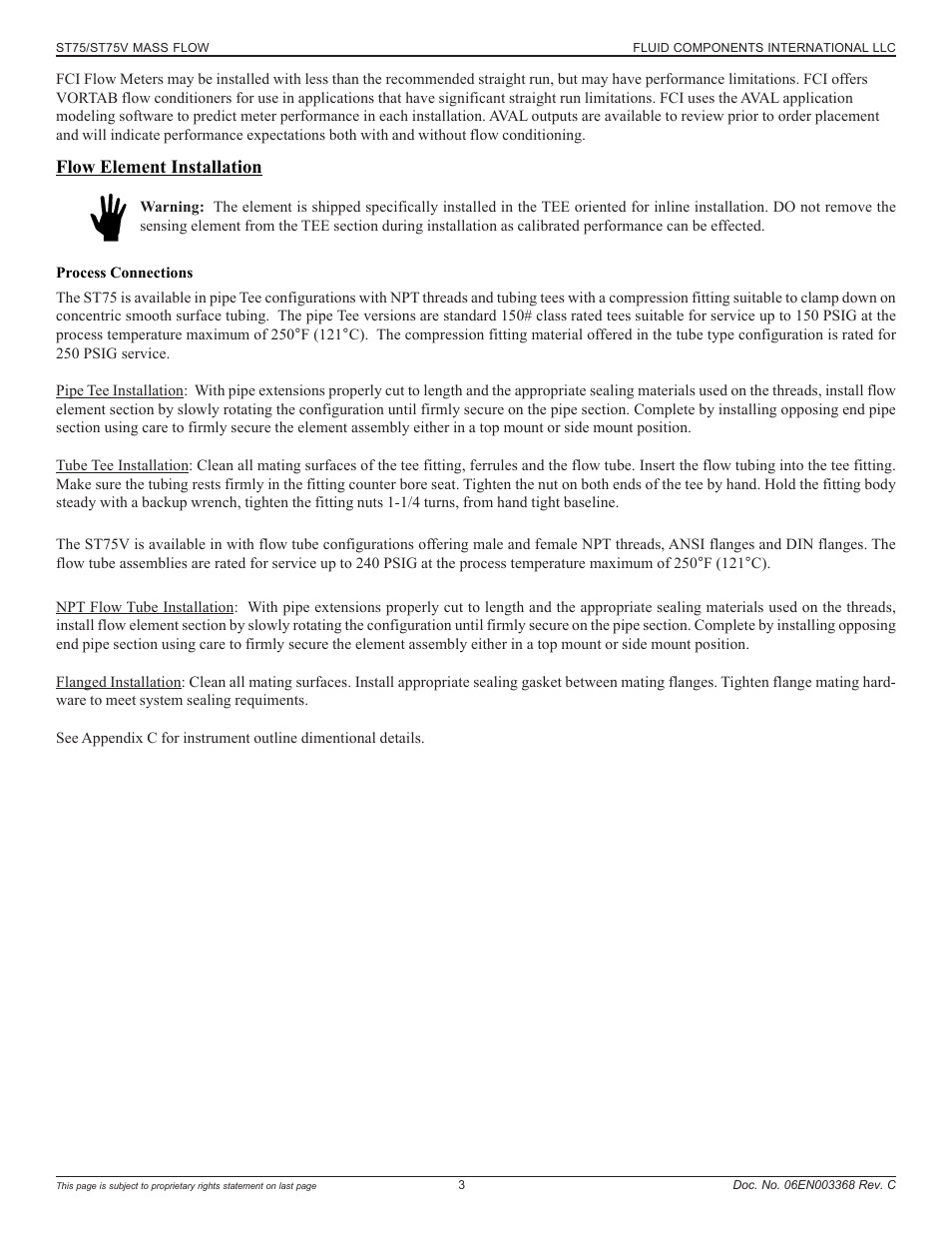 Flow element installation | Fluid Components International ST75_ST75V User Manual | Page 3 / 40