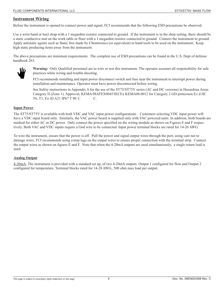 Instrument wiring | Fluid Components International ST75_ST75V User Manual | Page 4 / 40