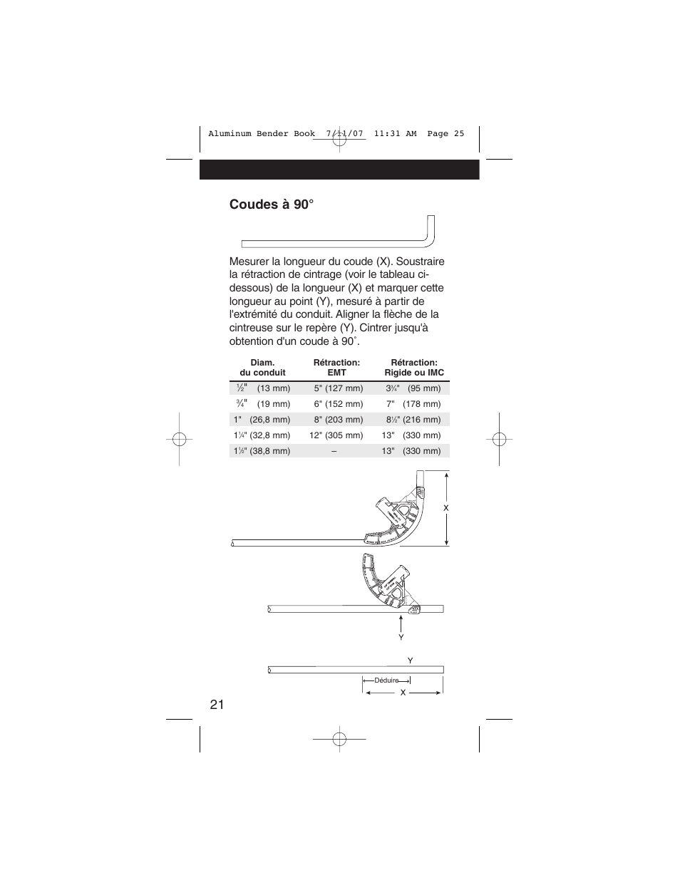 Coudes à 90 | Gardner Bender Hand Bend Guide User Manual | Page 24 / 28