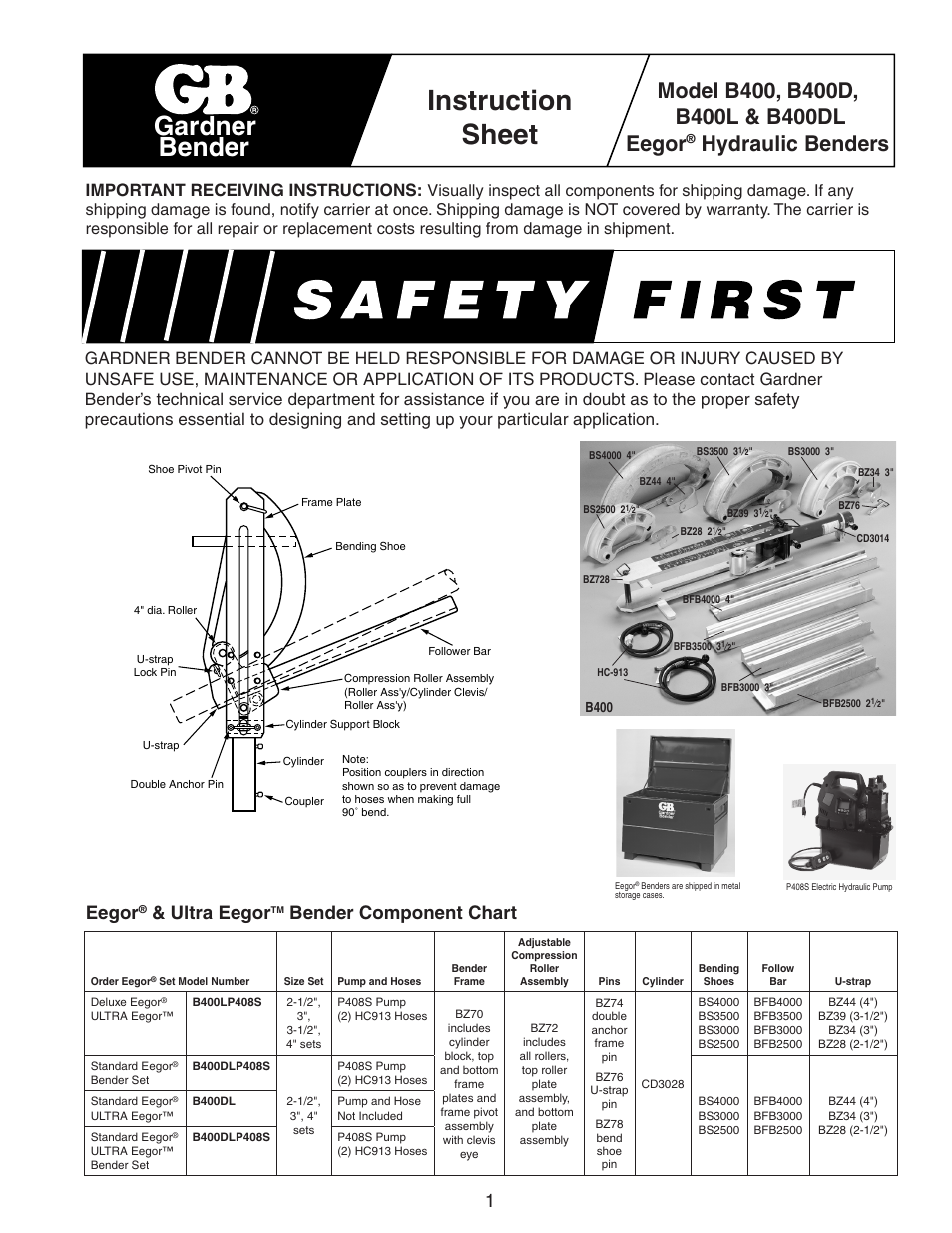 Gardner Bender B400 Series Eegor Hydraulic Benders User Manual | 12 pages