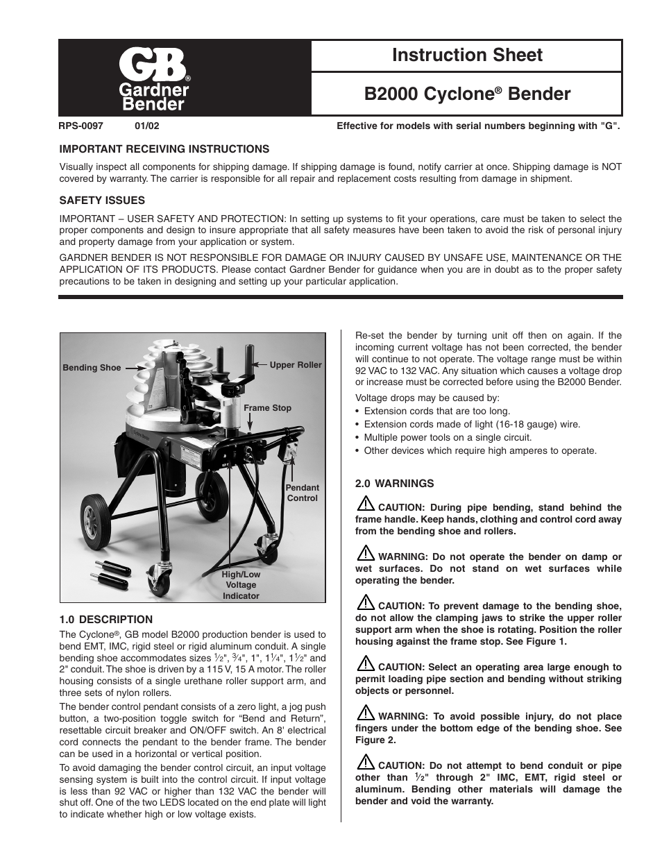 Gardner Bender B2000 Series G Cyclone Bender User Manual | 6 pages