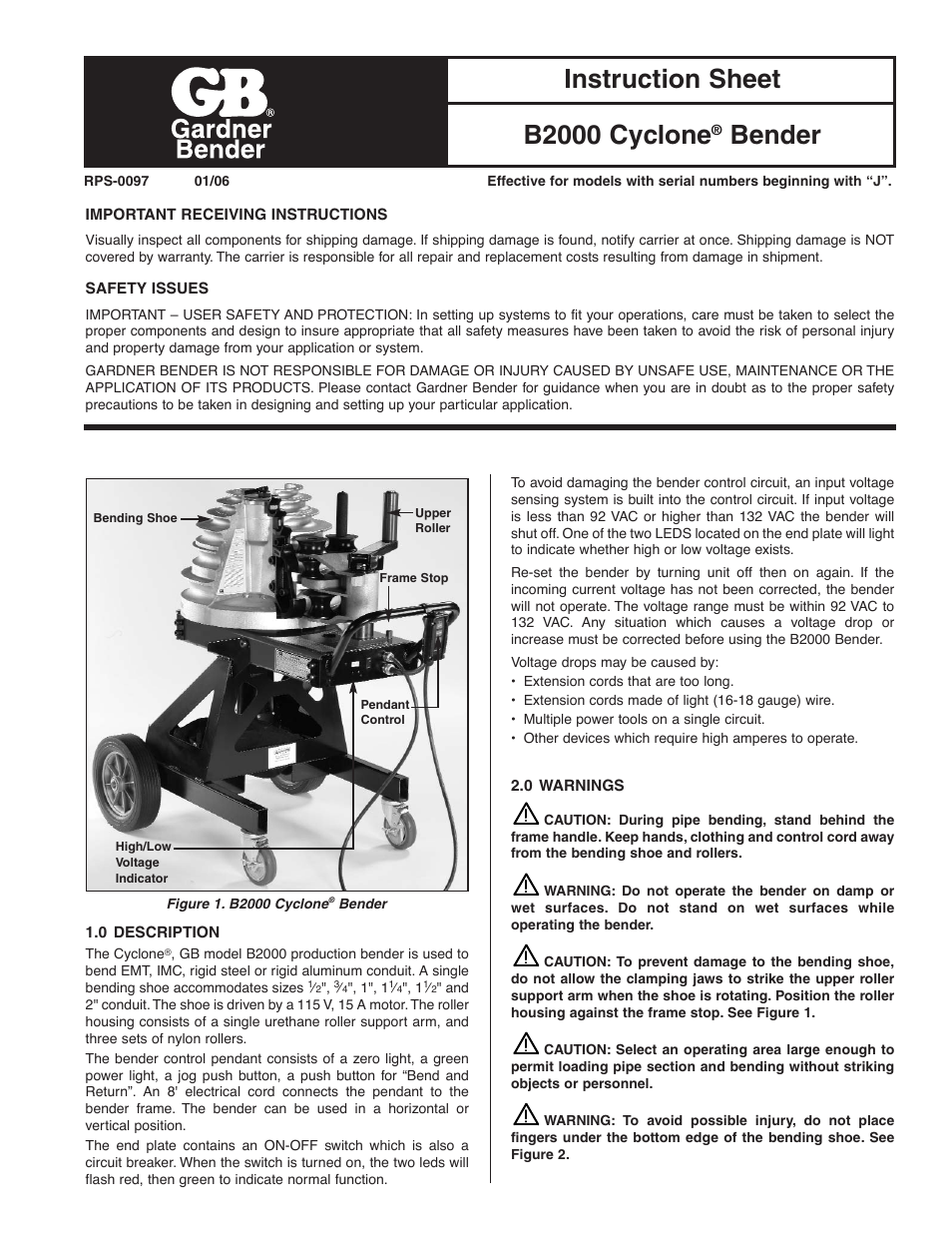 Gardner Bender B2000 Series J Cyclone Bender User Manual | 6 pages