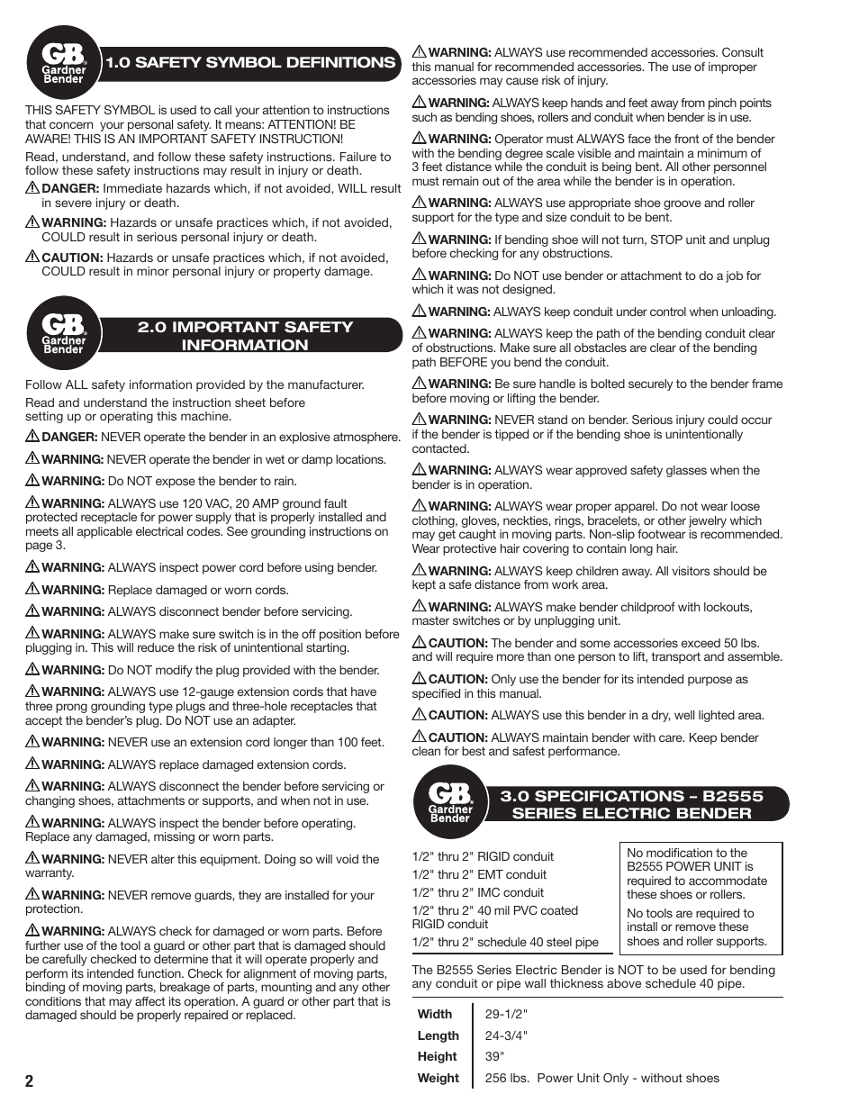 2application | Gardner Bender B2555 Series Electric Sidewinder Bender User Manual | Page 2 / 12