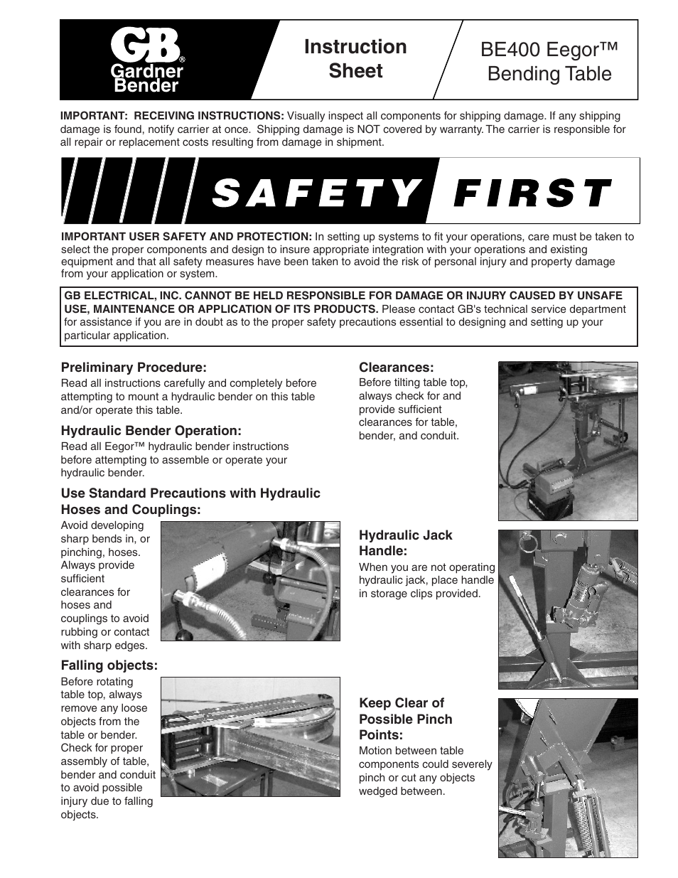 Gardner Bender BE400 Eegor Bending Table User Manual | 4 pages