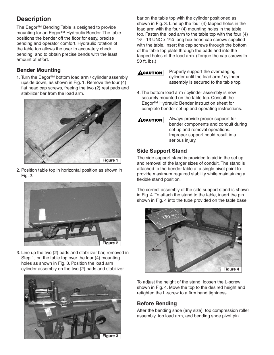 Description | Gardner Bender BE400 Eegor Bending Table User Manual | Page 2 / 4