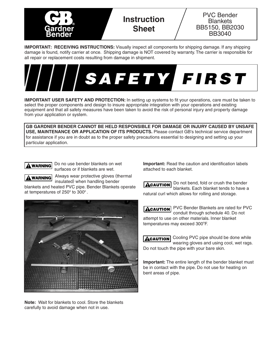 Gardner Bender BB3040 PVC Bender Blankets User Manual | 4 pages