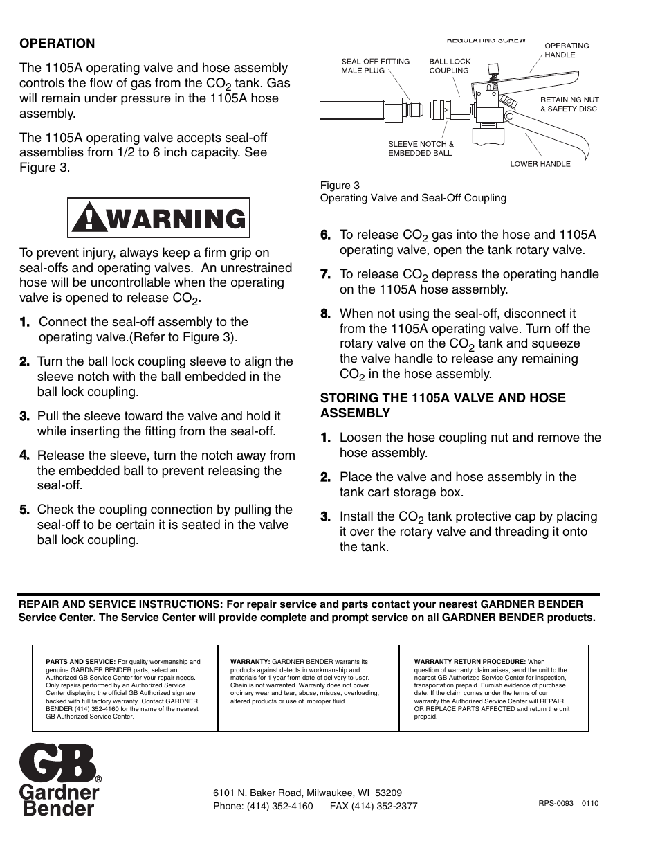 Gardner Bender 1105A Operating Valve and Hose Assembly User Manual | Page 2 / 2