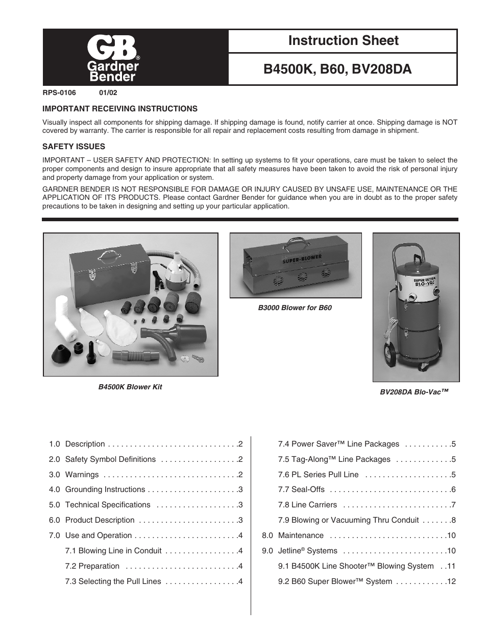 Gardner Bender BV208DA Blo-Vac User Manual | 12 pages