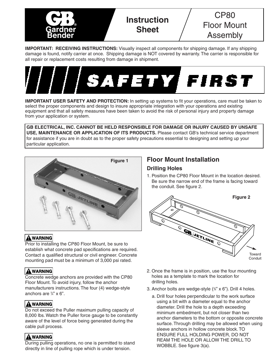 Gardner Bender CP80 Floor Mount Assembly User Manual | 2 pages