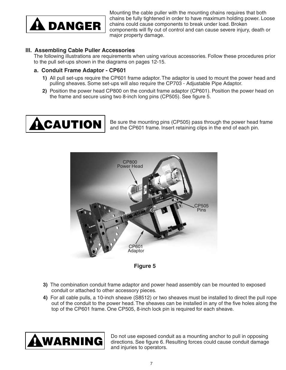 Danger | Gardner Bender CP8006 Powered Cable Puller User Manual | Page 13 / 16