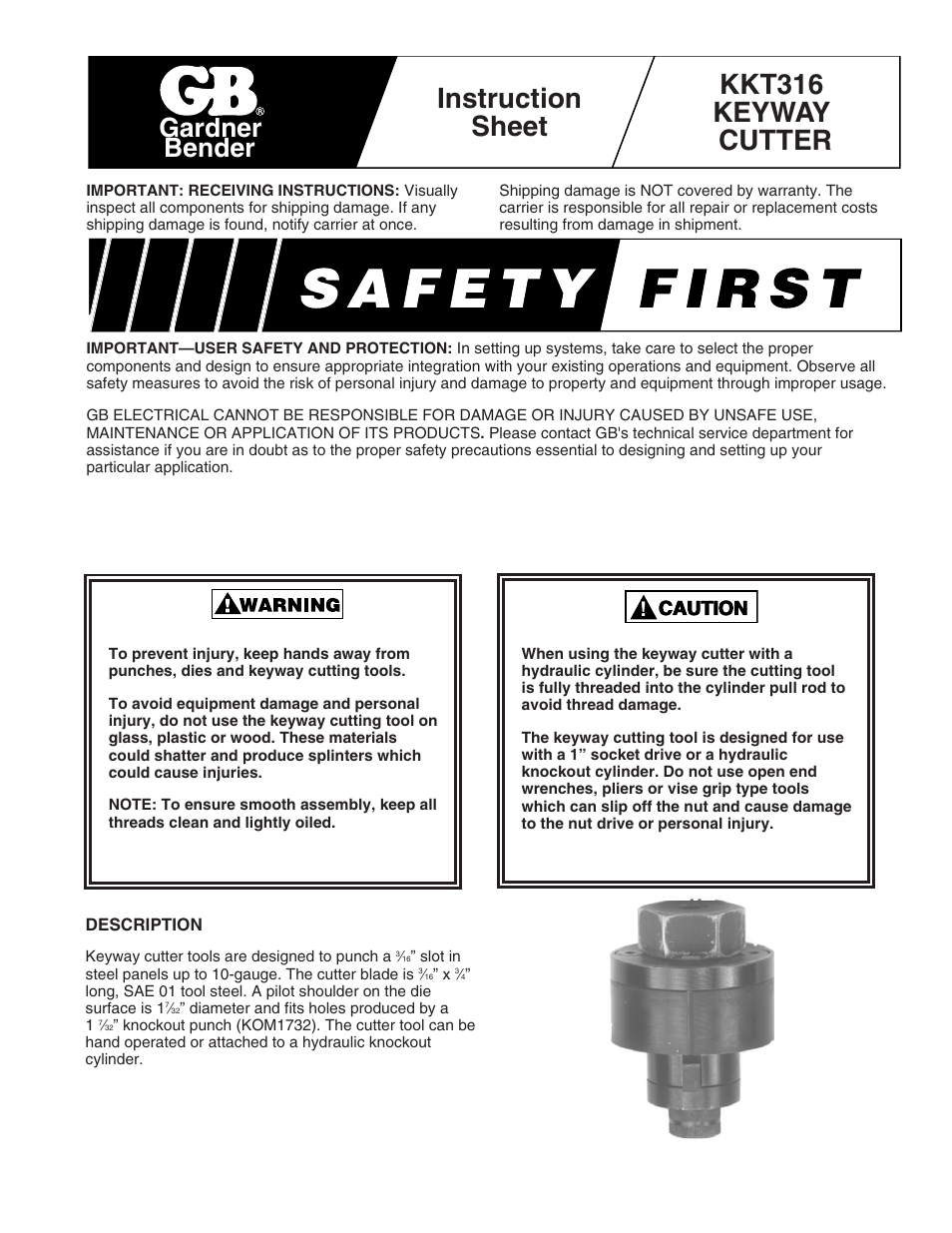 Gardner Bender KKT316 KEYWAY CUTTER User Manual | 2 pages