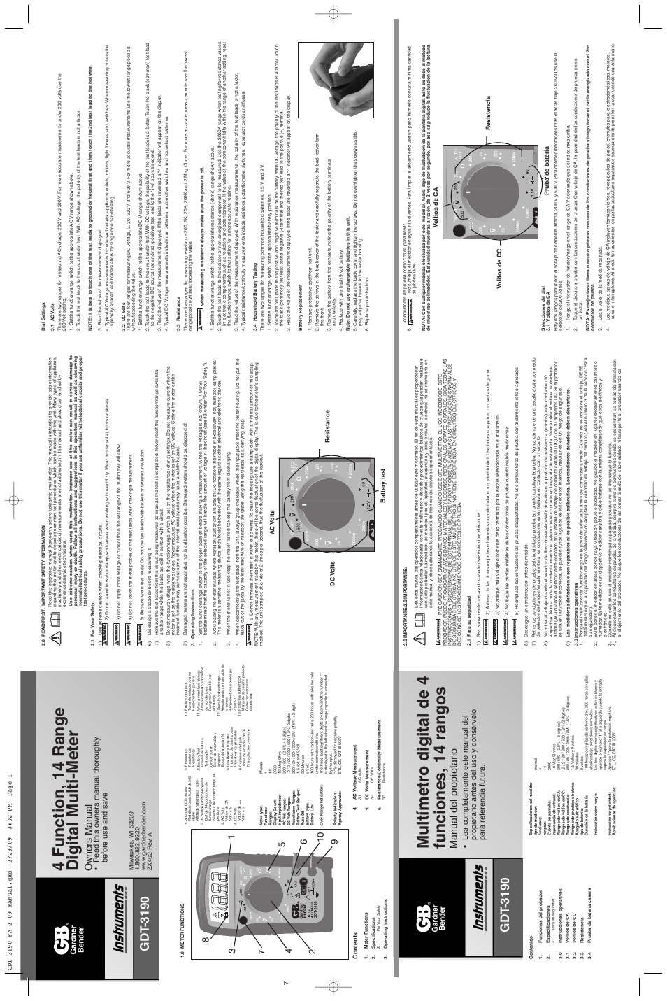 Gardner Bender GDT-3190 4 Function Multimeter User Manual | 2 pages