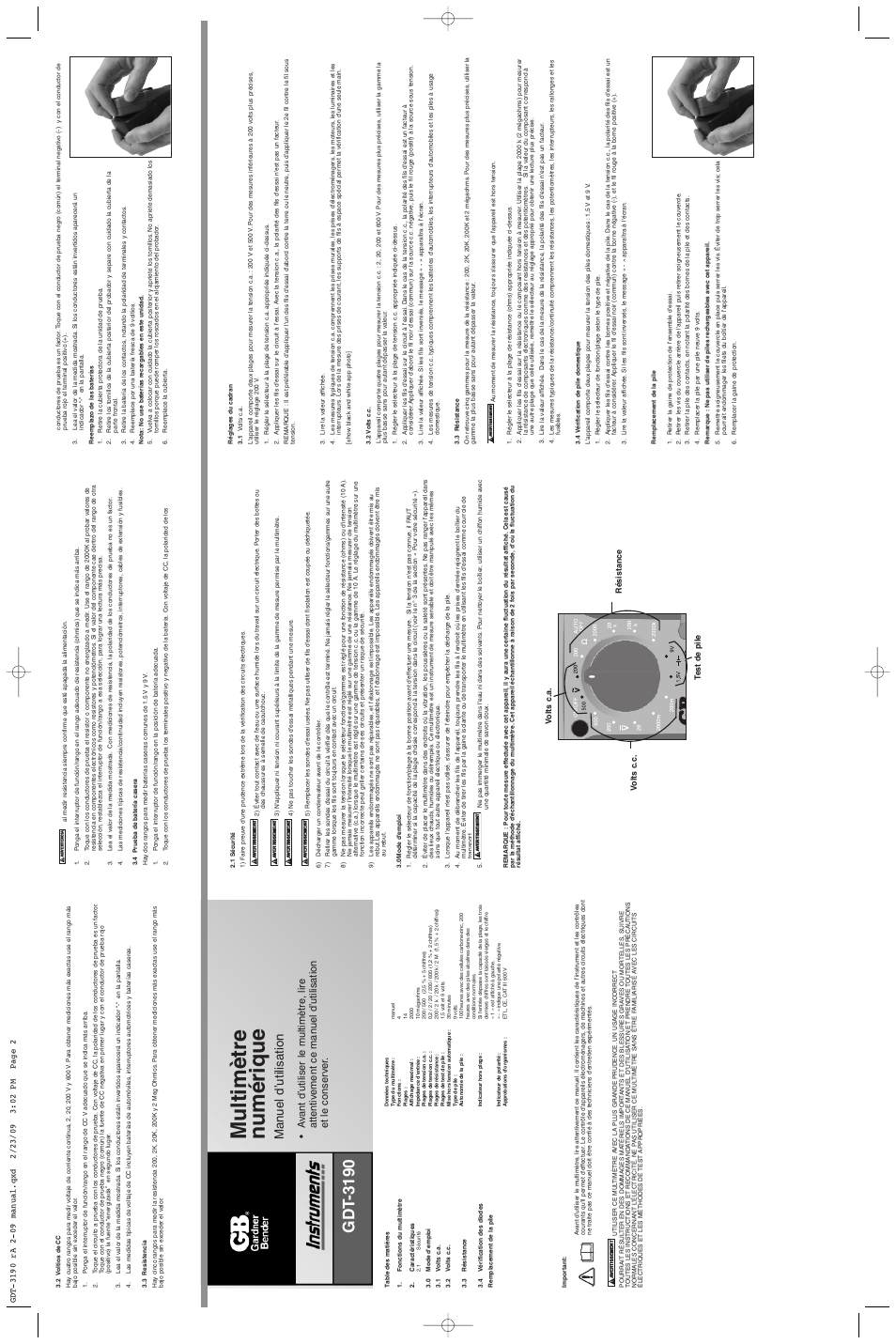 Multimètre n umérique, Gdt -3190, Man uel d’utilisation | Gardner Bender GDT-3190 4 Function Multimeter User Manual | Page 2 / 2