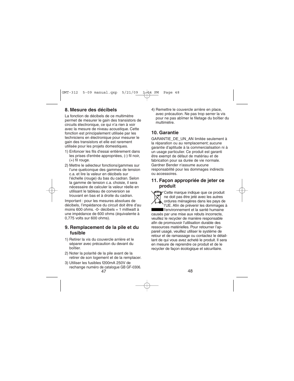 Gardner Bender GMT-312 5 Function Analog Multimeter User Manual | Page 25 / 26