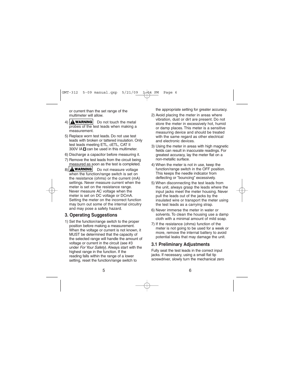 Gardner Bender GMT-312 5 Function Analog Multimeter User Manual | Page 4 / 26