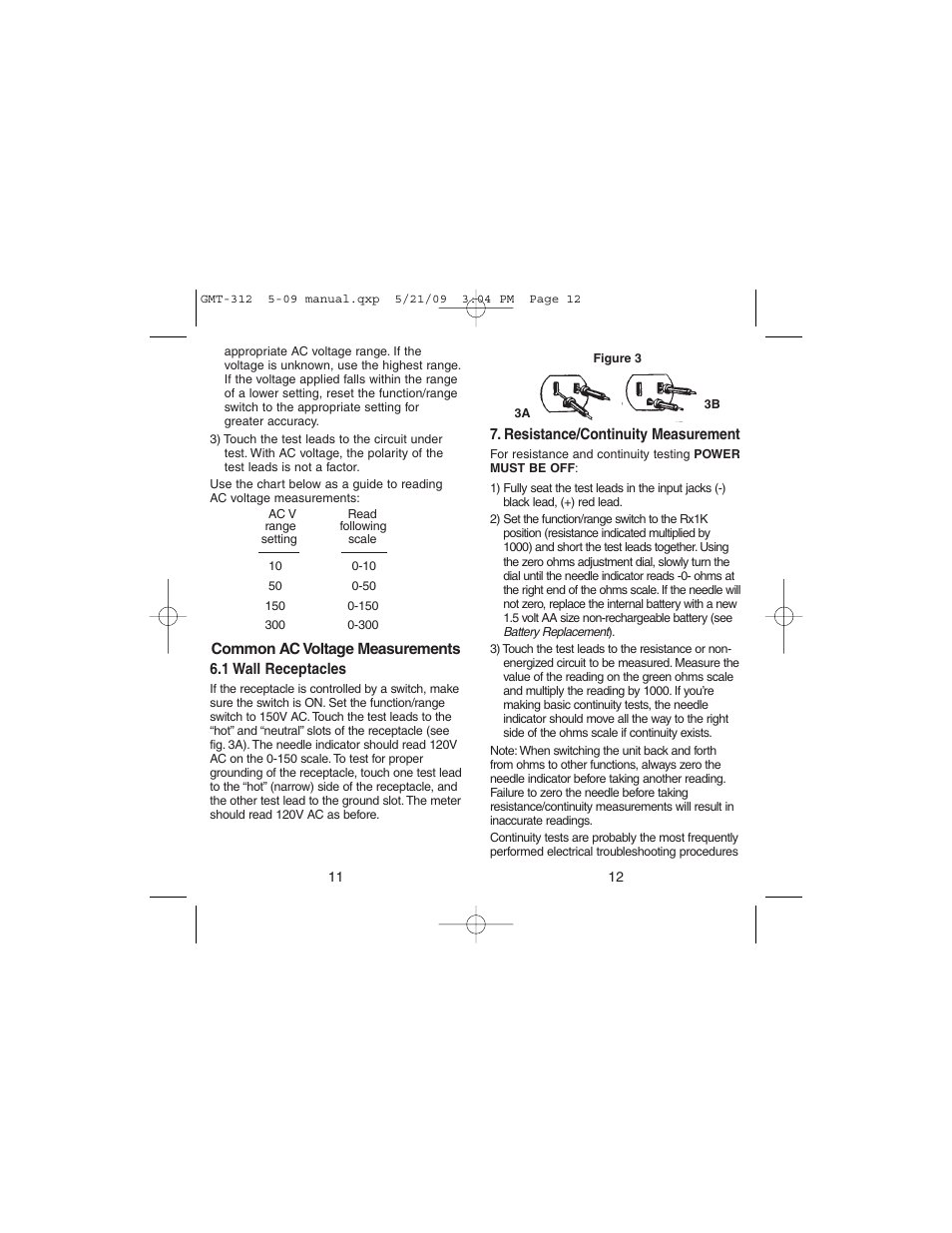 Gardner Bender GMT-312 5 Function Analog Multimeter User Manual | Page 7 / 26
