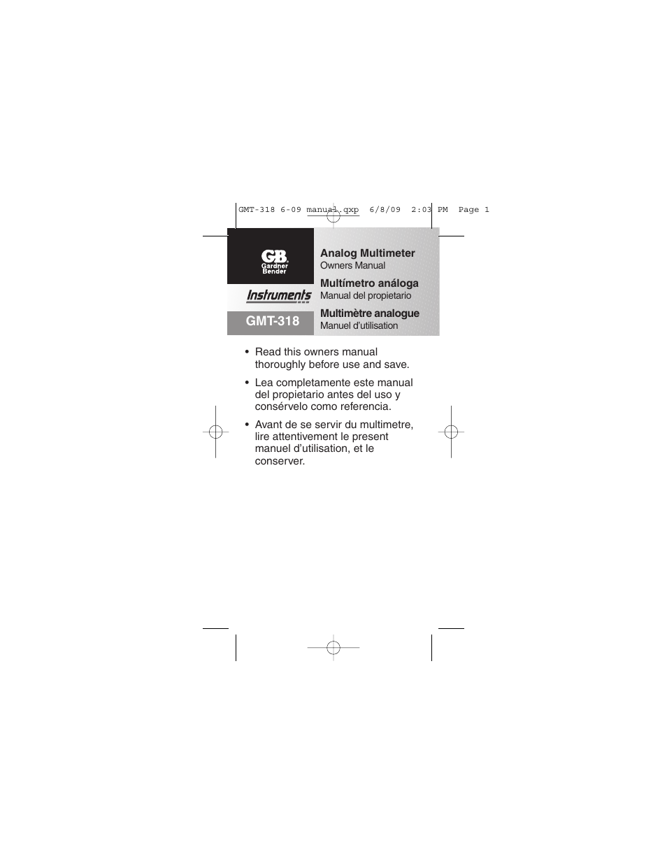 Gardner Bender GMT-318 6 Function Analog Multimeter User Manual | 26 pages