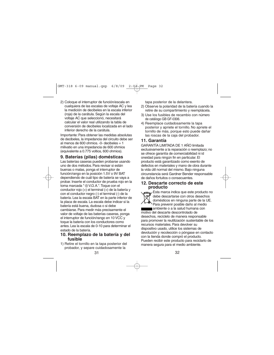 Gardner Bender GMT-318 6 Function Analog Multimeter User Manual | Page 17 / 26