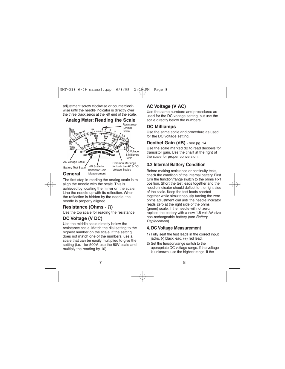 Gardner Bender GMT-318 6 Function Analog Multimeter User Manual | Page 5 / 26