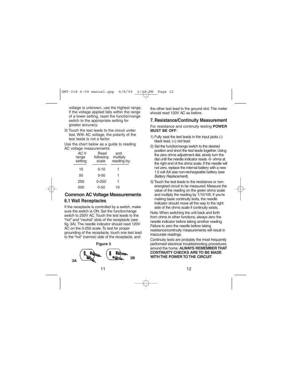 Gardner Bender GMT-318 6 Function Analog Multimeter User Manual | Page 7 / 26