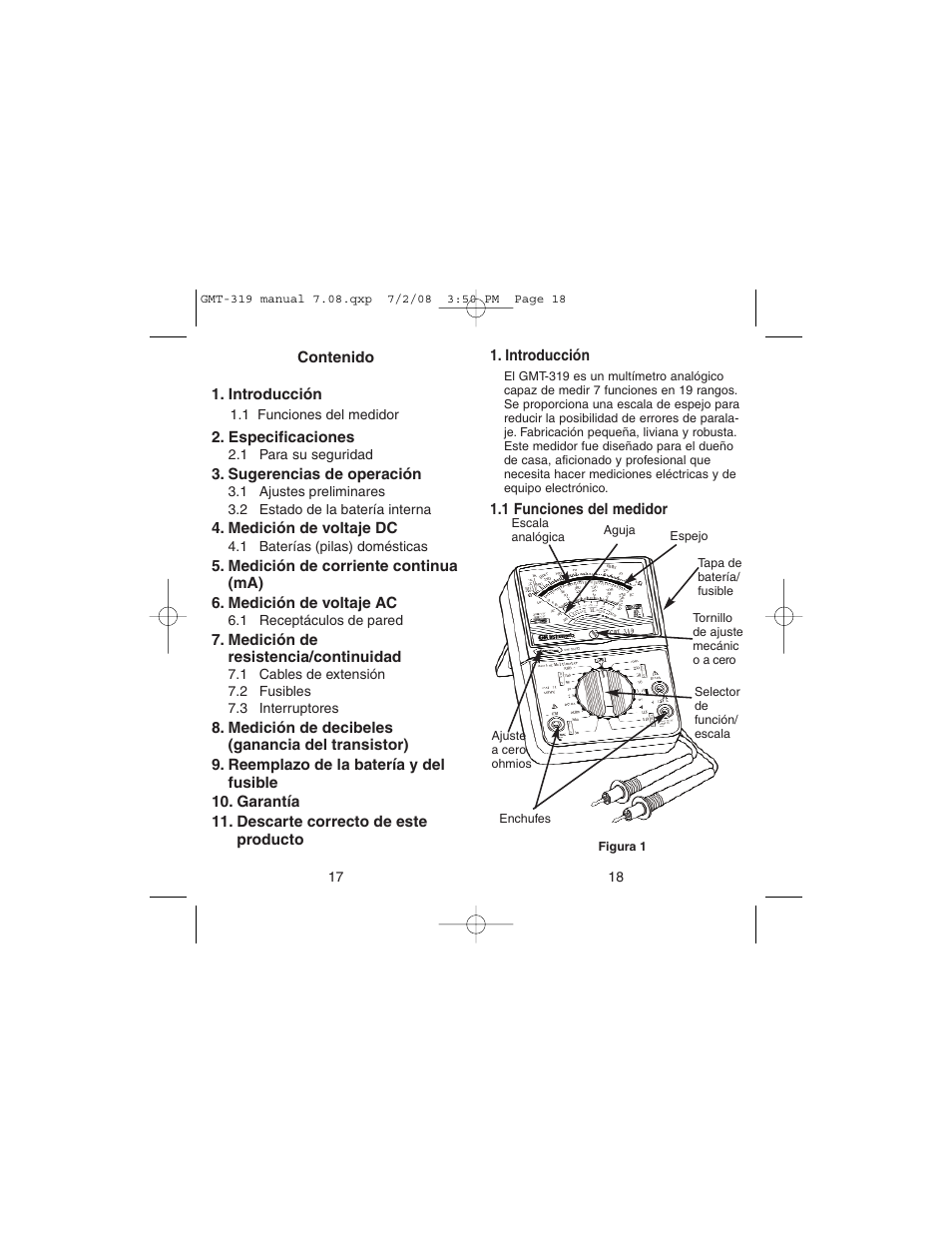 Gardner Bender GMT-319 7 Function Analog Multimeter User Manual | Page 10 / 26