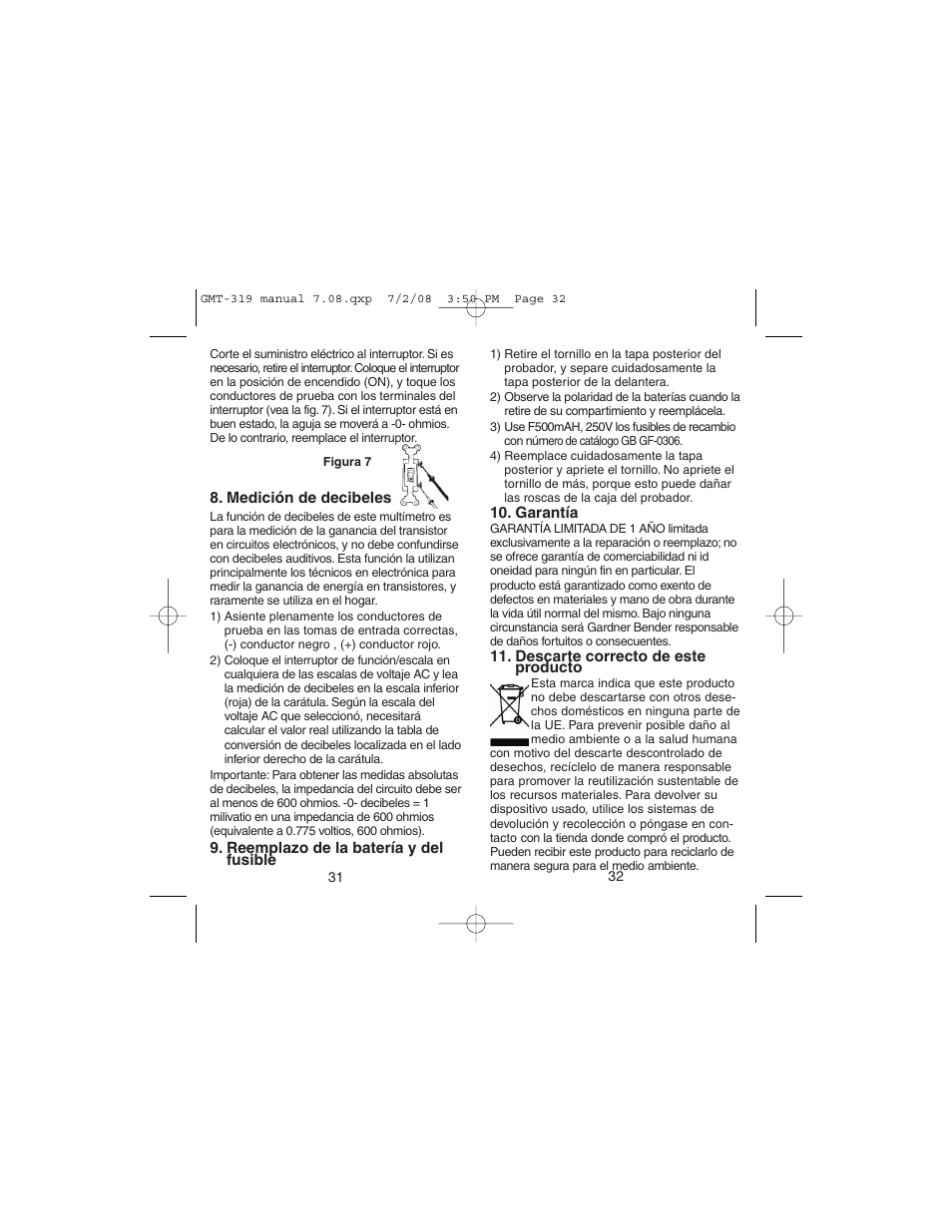 Gardner Bender GMT-319 7 Function Analog Multimeter User Manual | Page 17 / 26