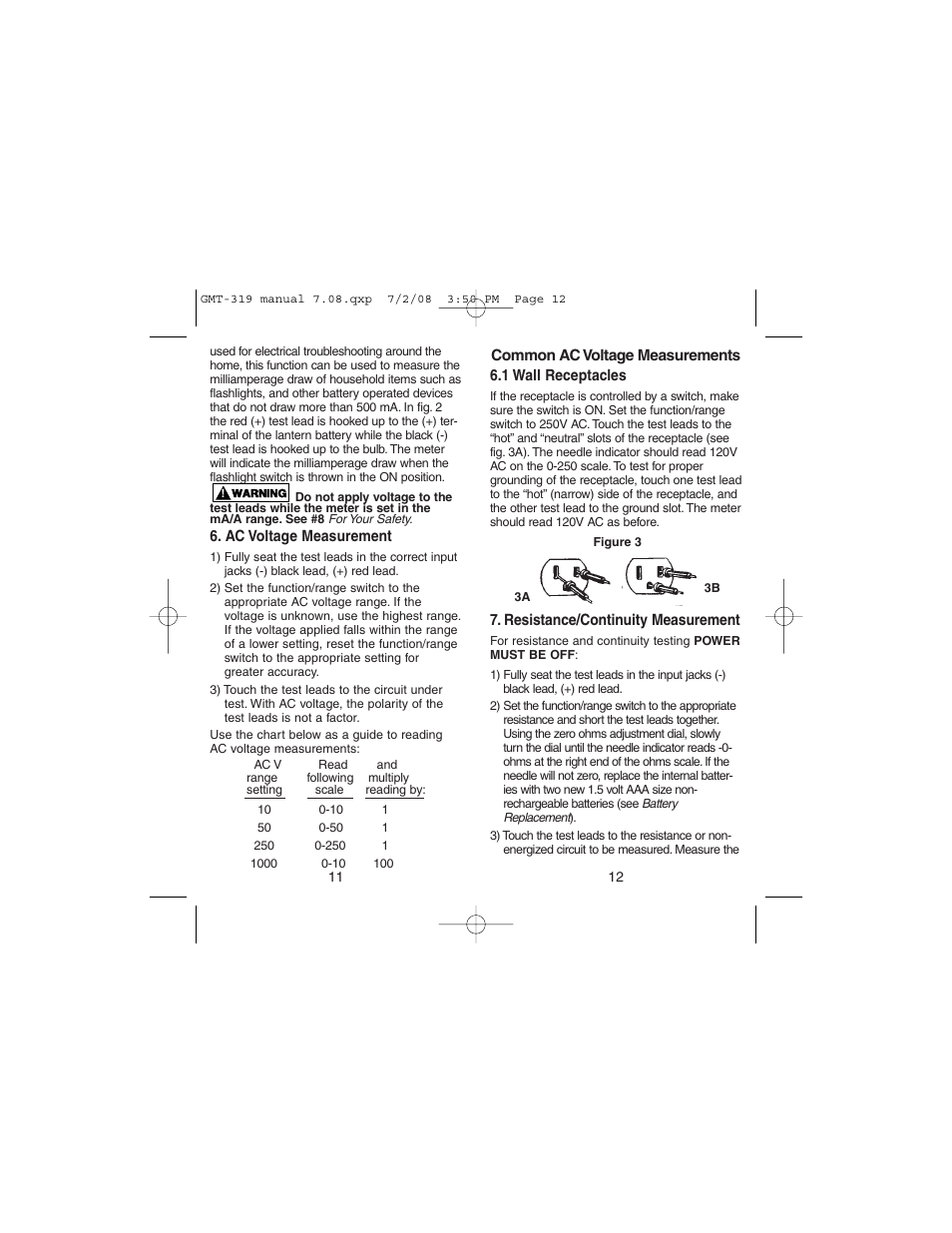 Gardner Bender GMT-319 7 Function Analog Multimeter User Manual | Page 7 / 26