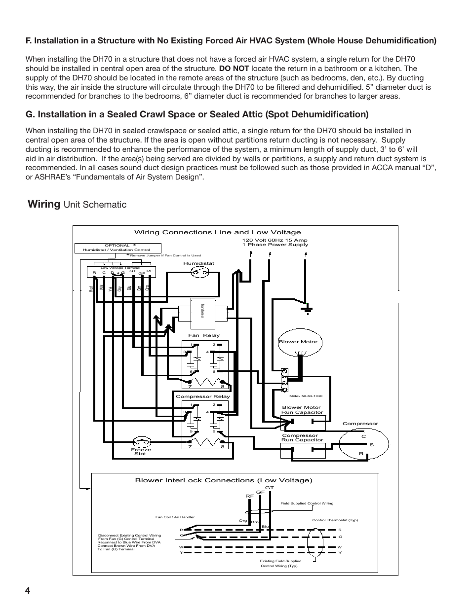 Wiring, Unit schematic | GeneralAire DH70 Dehumidifier User Manual | Page 4 / 8