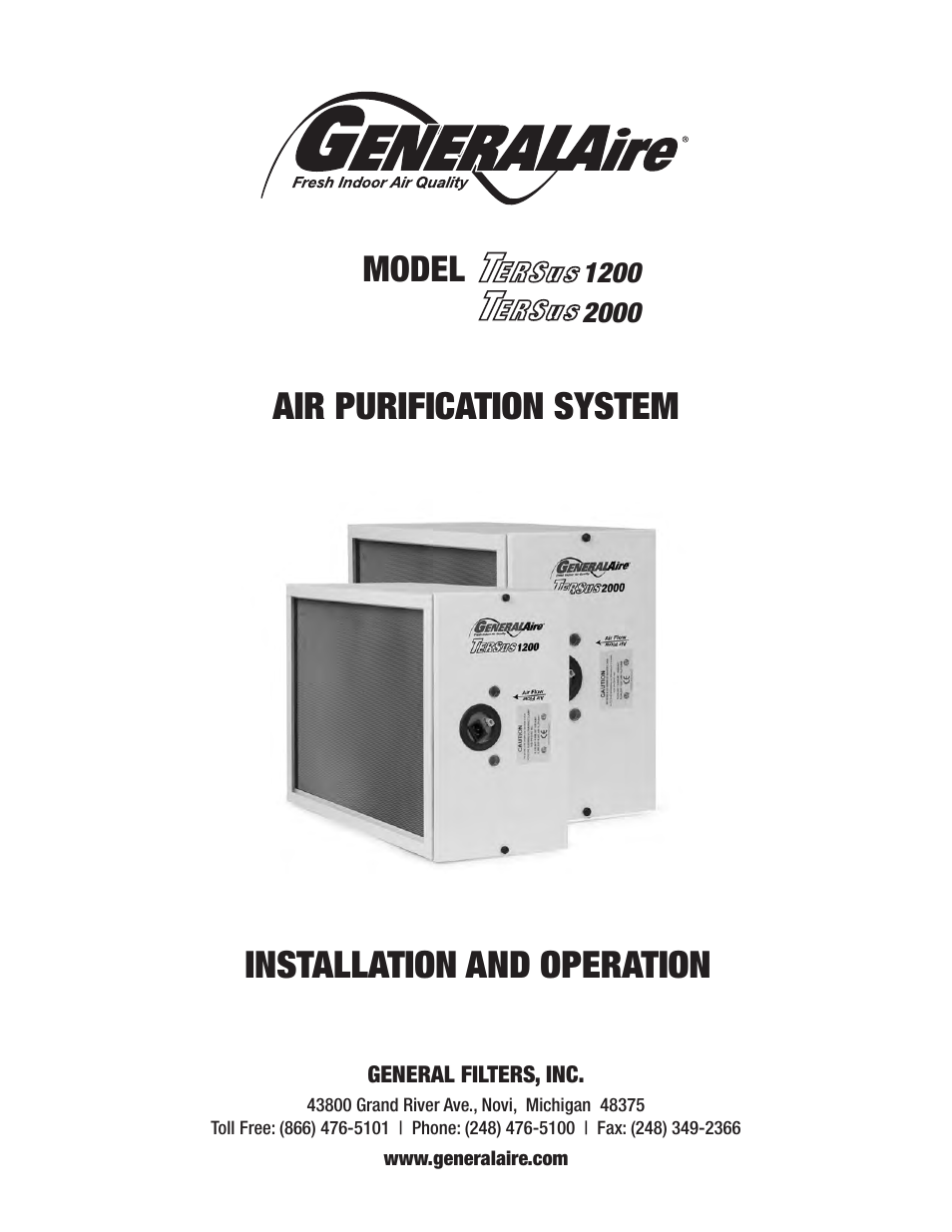 GeneralAire TERsus 2000 User Manual | 12 pages