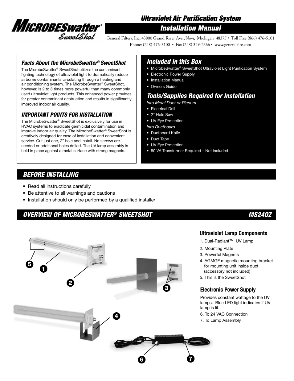 GeneralAire MS24OZ MicrobeSwater SweetShot User Manual | 2 pages