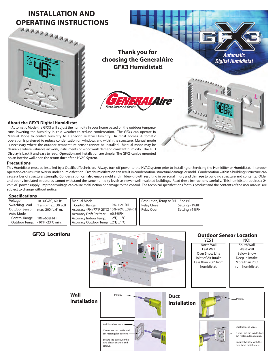 GeneralAire GFX3 User Manual | 2 pages