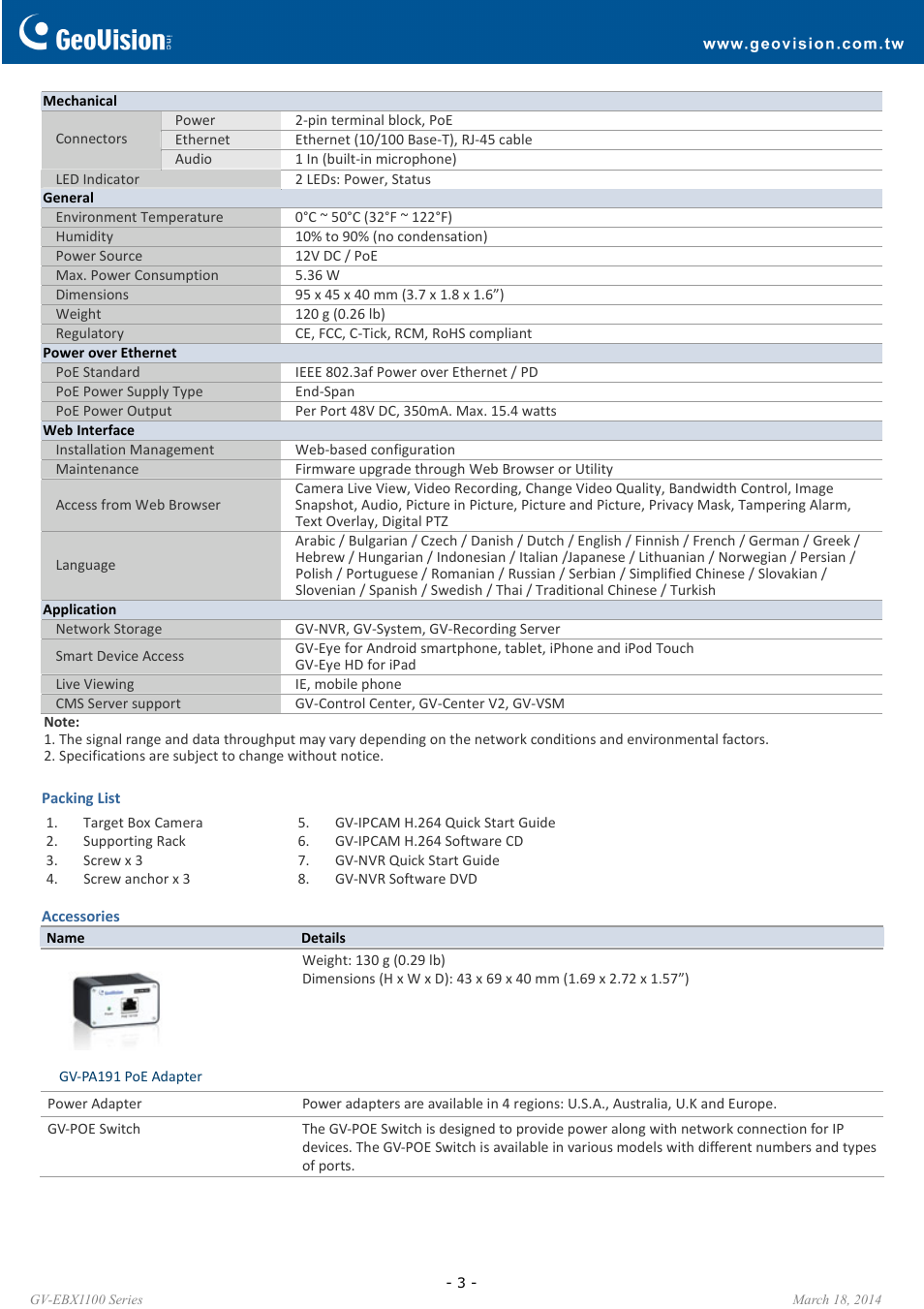 GeoVision EBX1100 Series User Manual | Page 3 / 3