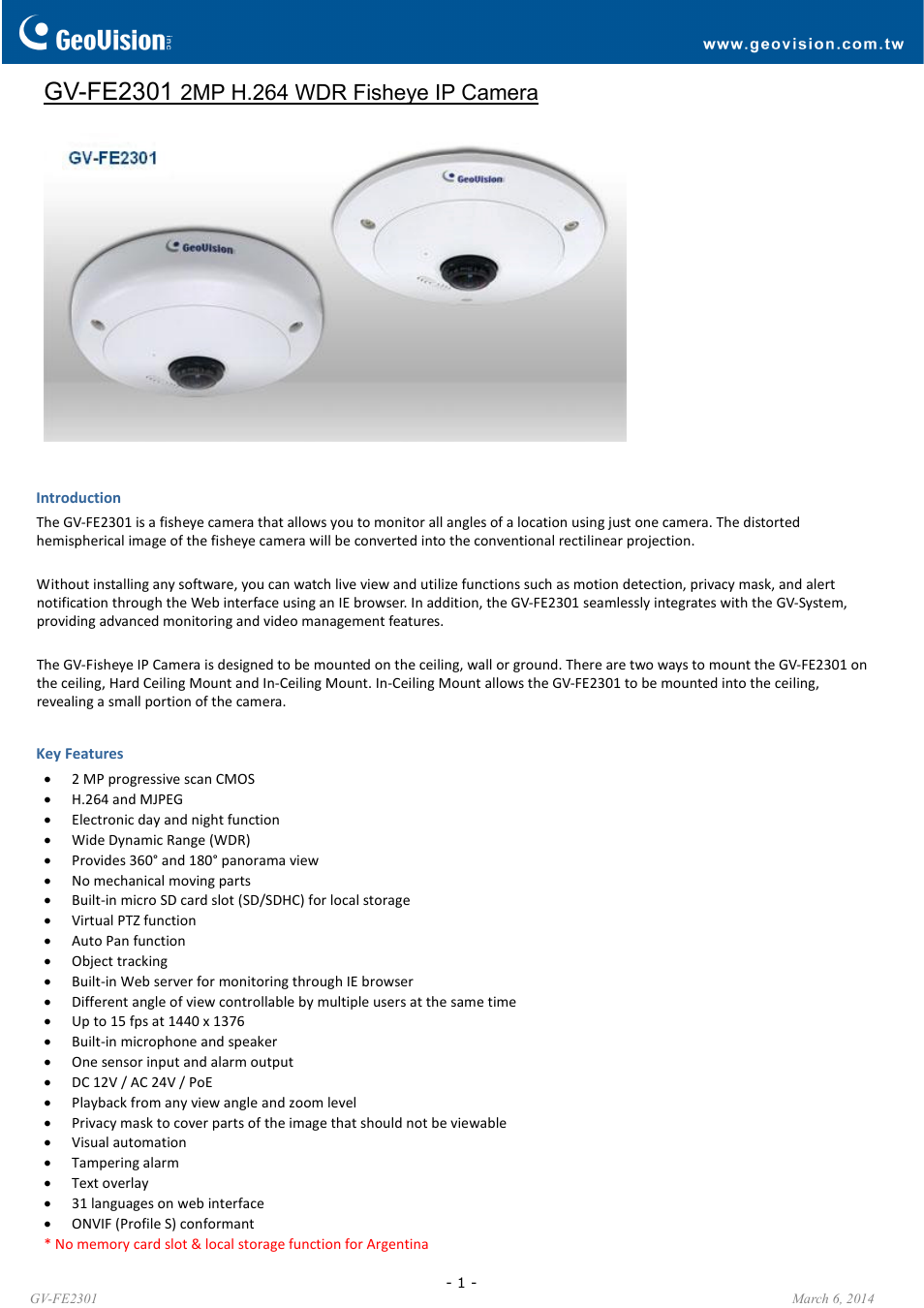 GeoVision FE2301 User Manual | 7 pages