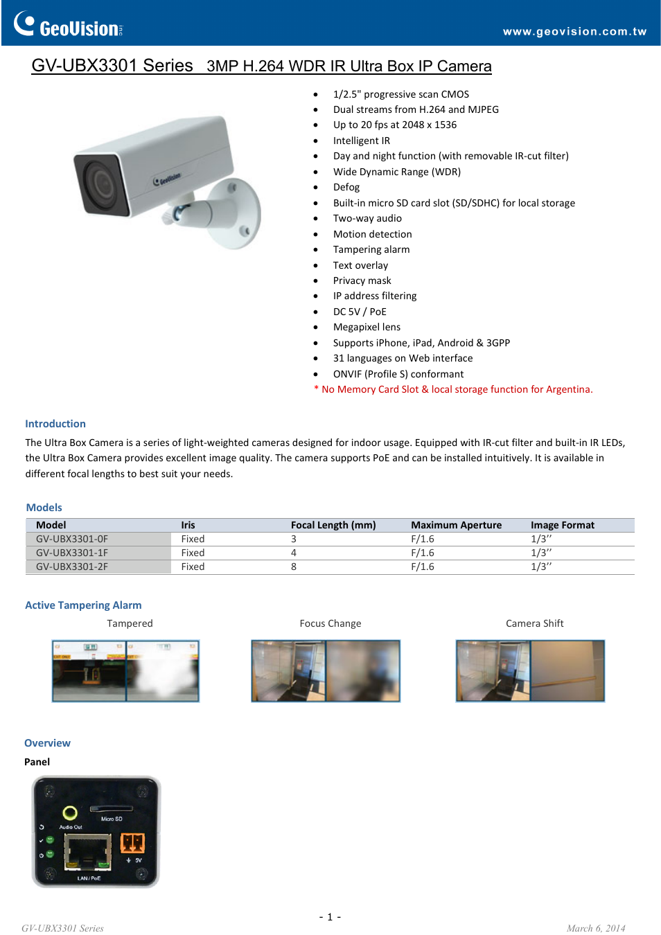 GeoVision UBX3301 Series User Manual | 3 pages