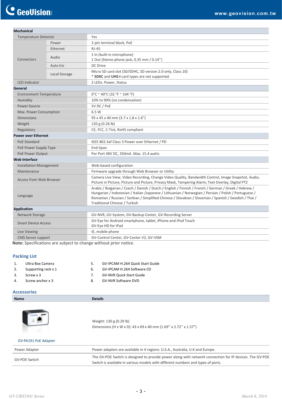 GeoVision UBX3301 Series User Manual | Page 3 / 3
