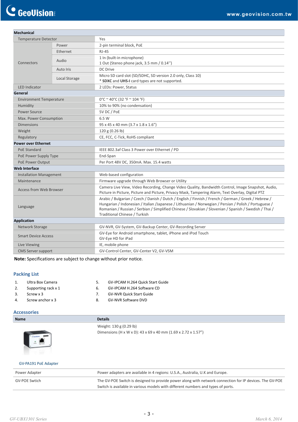 GeoVision UBX1301 Series User Manual | Page 3 / 3
