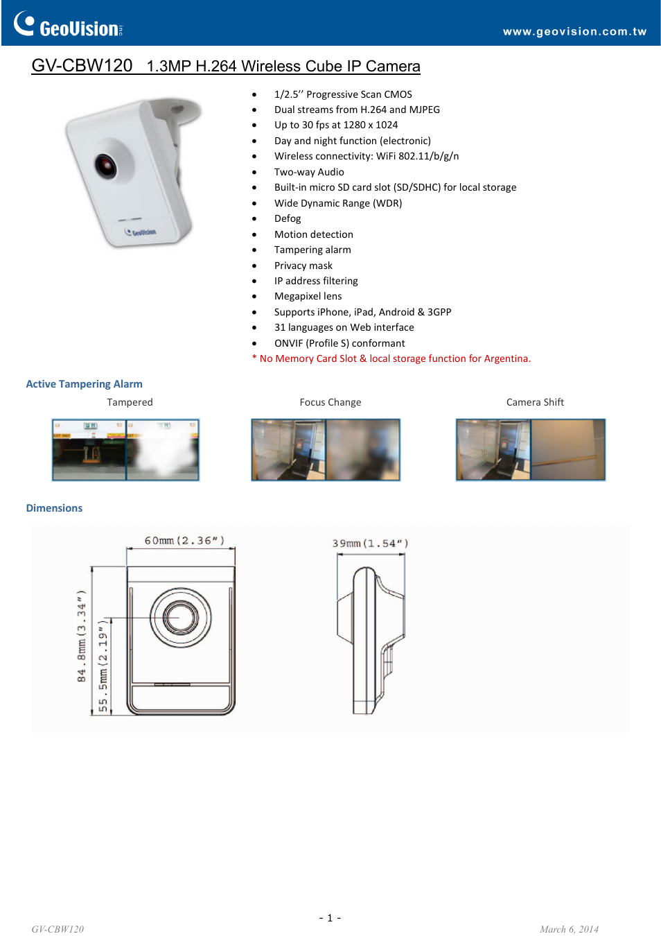 GeoVision CBW120 User Manual | 3 pages