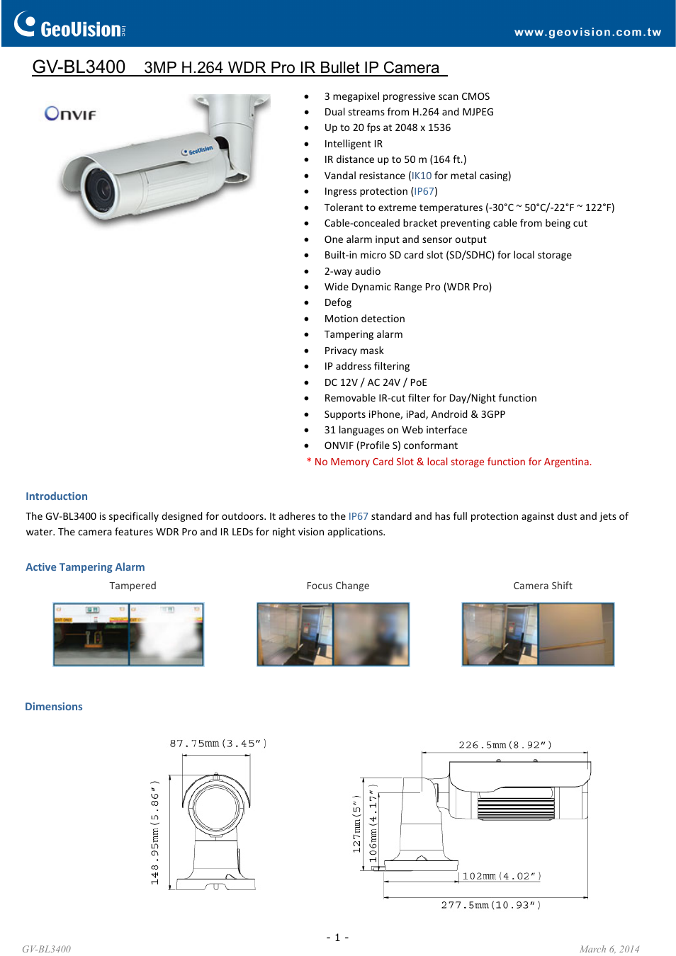 GeoVision BL3400 User Manual | 4 pages