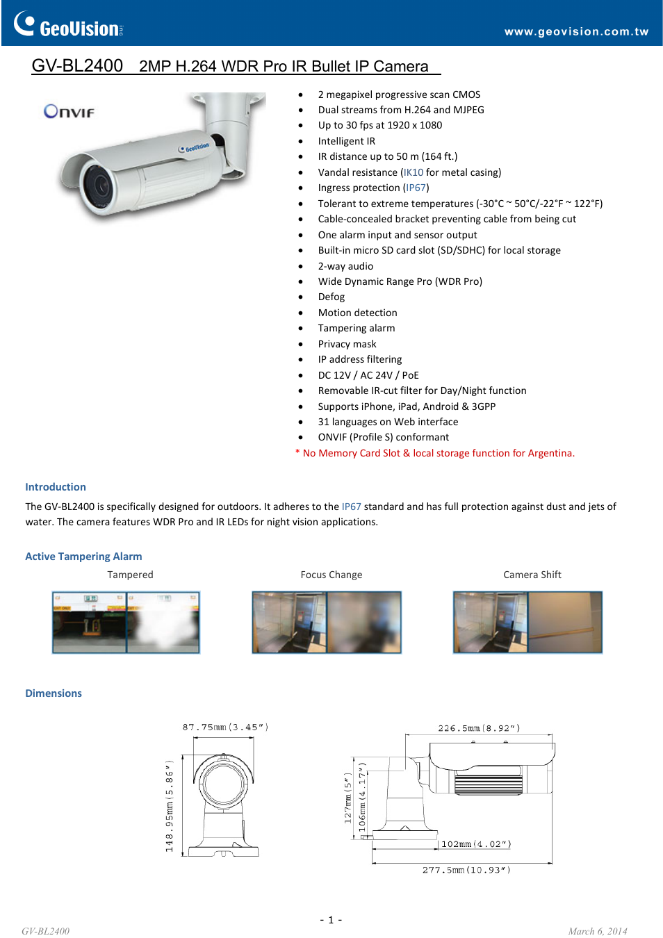 GeoVision BL2400 User Manual | 4 pages