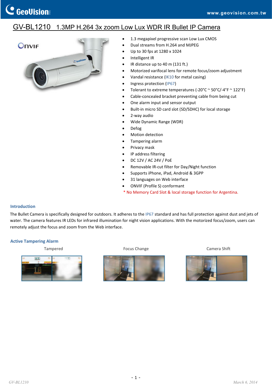 GeoVision BL1210 User Manual | 4 pages