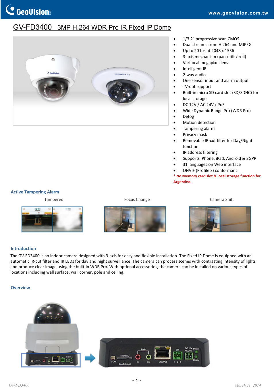 GeoVision FD3400 User Manual | 6 pages