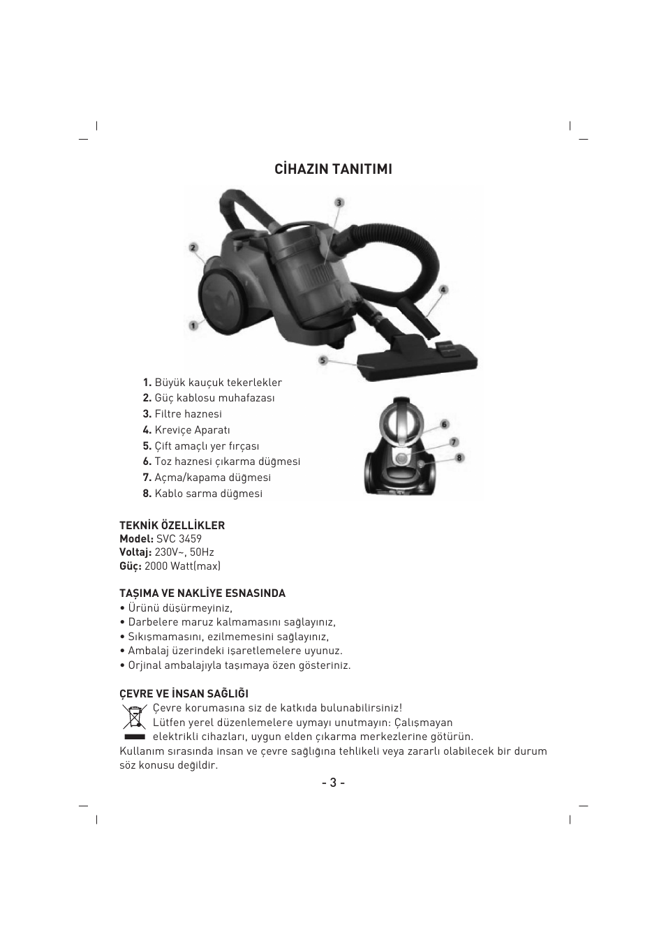 C‹hazin tanitimi | SINBO SVC 3459 User Manual | Page 4 / 51