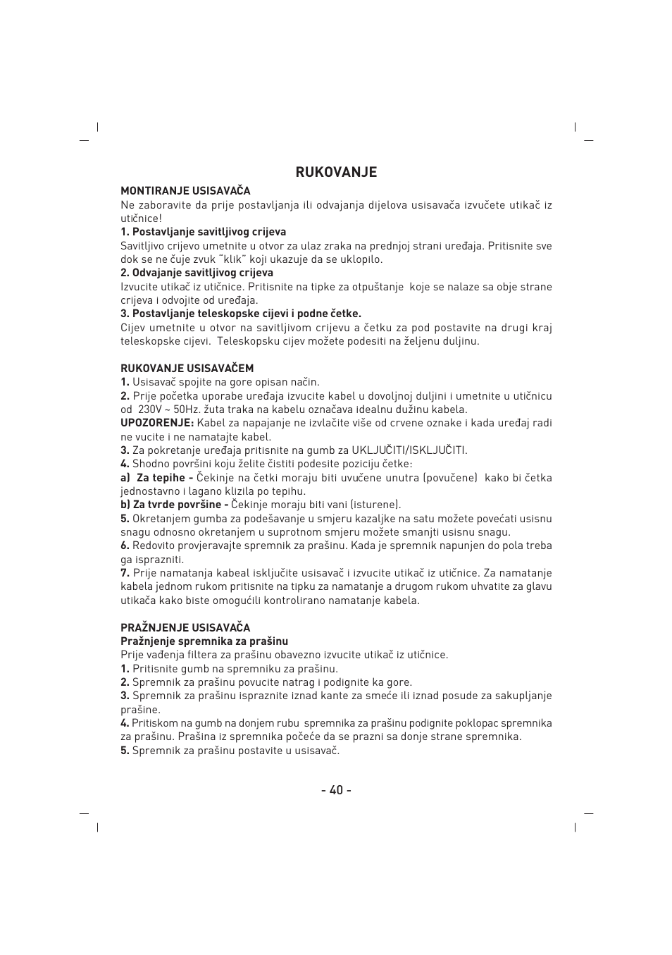 Rukovanje | SINBO SVC 3459 User Manual | Page 41 / 51