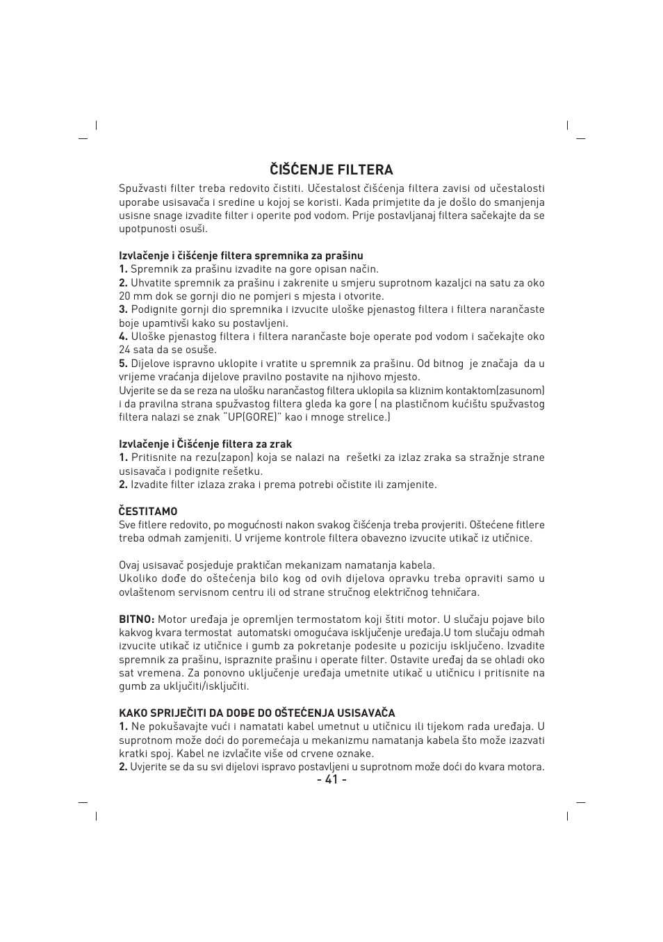 ˇciˇ s´cenje filtera | SINBO SVC 3459 User Manual | Page 42 / 51