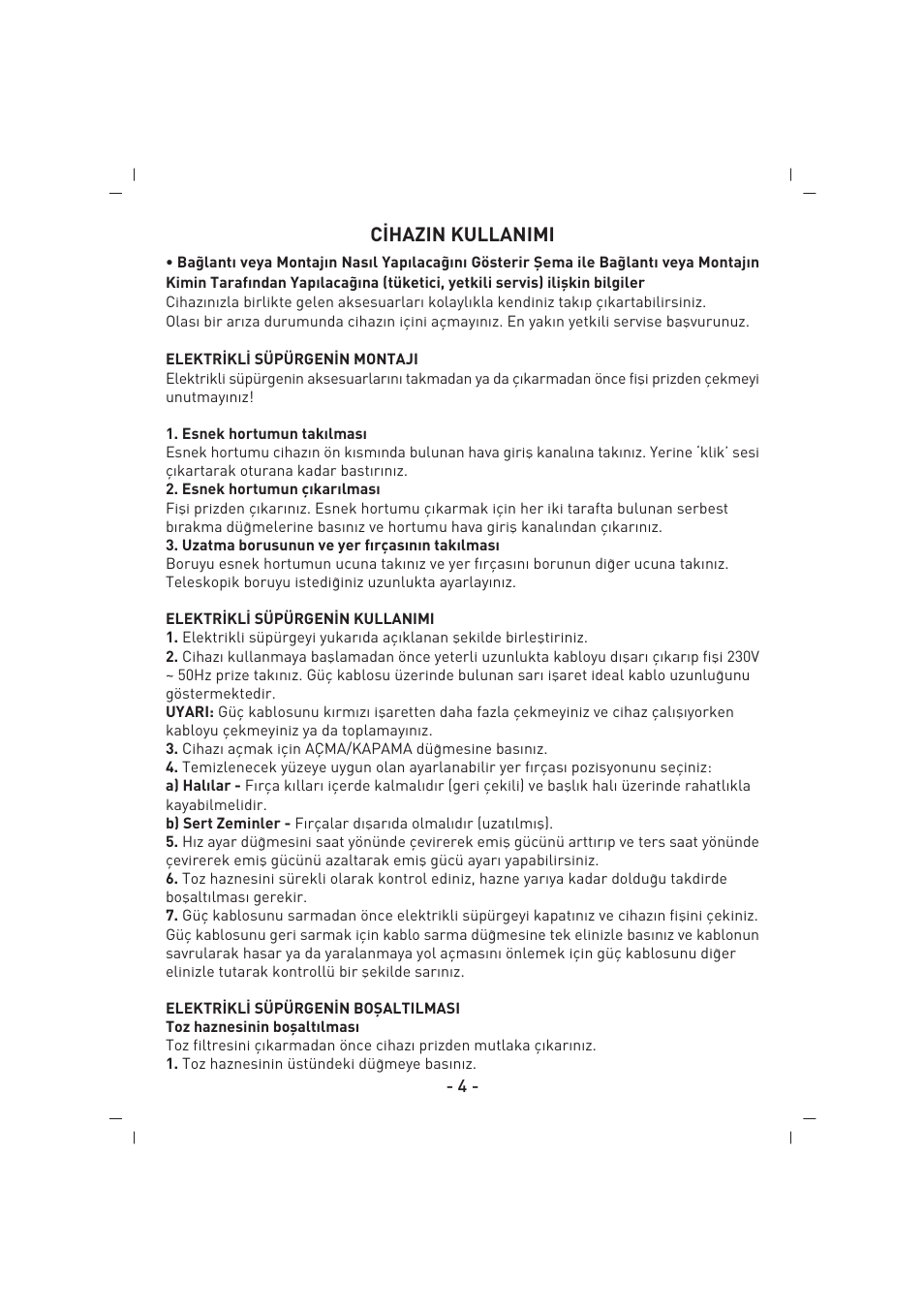 C‹hazin kullanimi | SINBO SVC 3459 User Manual | Page 5 / 51