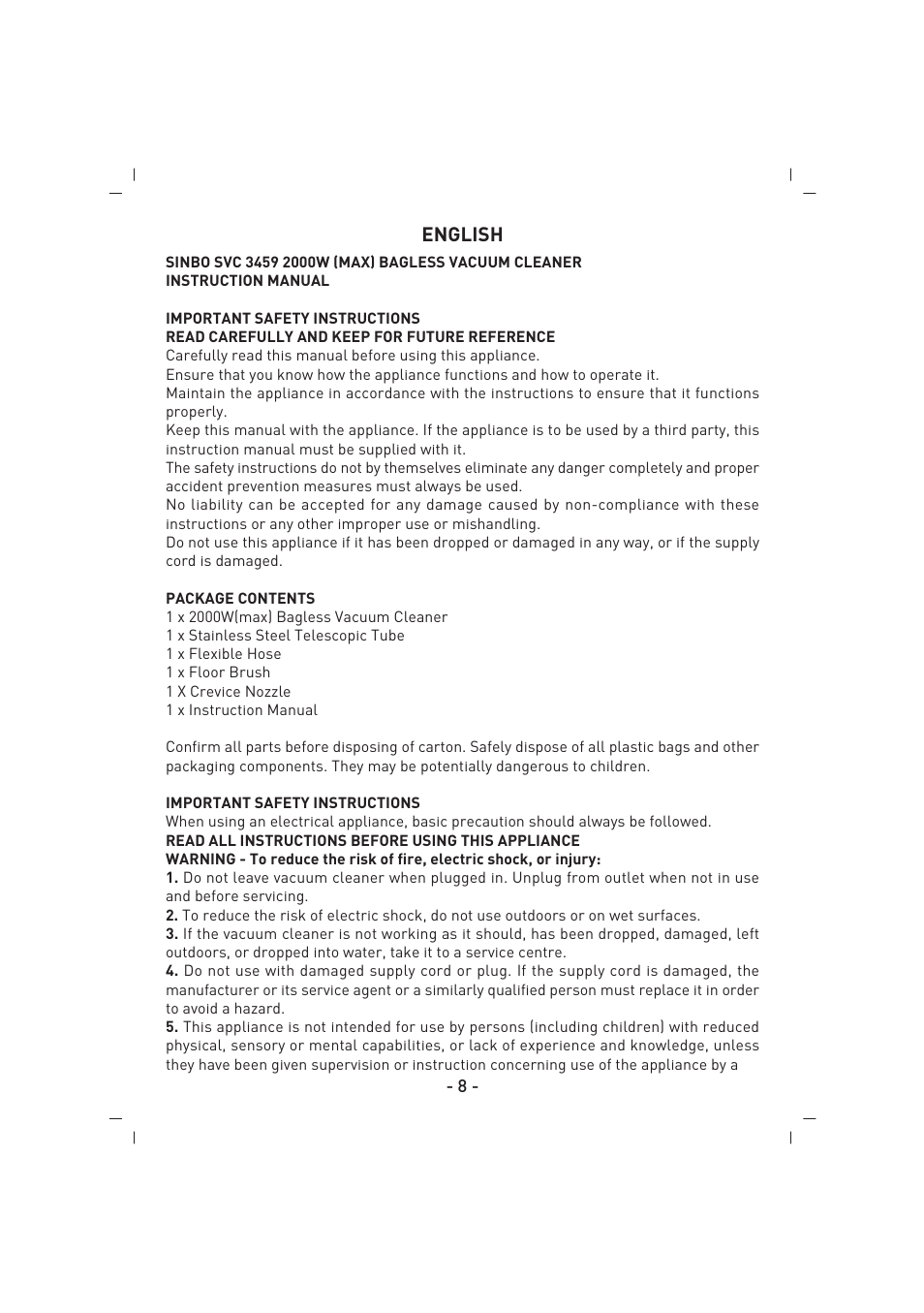 English | SINBO SVC 3459 User Manual | Page 9 / 51