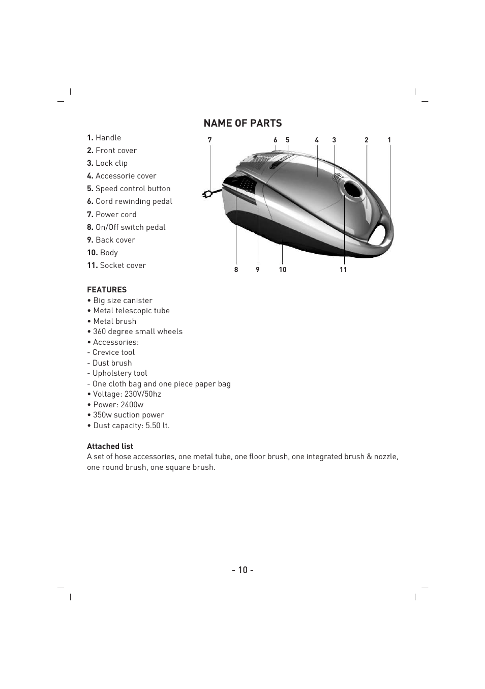 Name of parts | SINBO SVC 3457 User Manual | Page 11 / 45