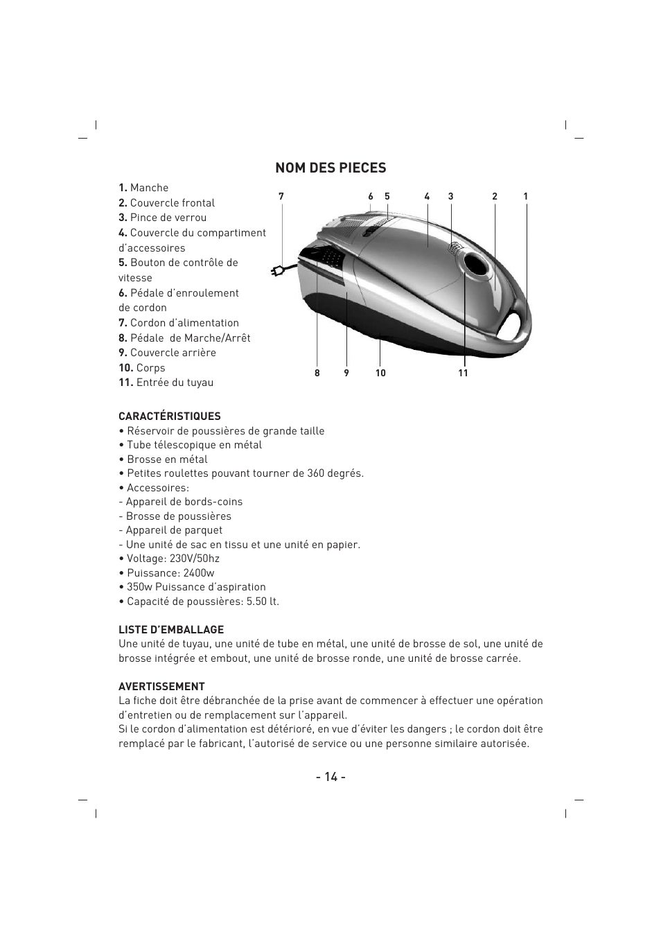 Nom des pieces | SINBO SVC 3457 User Manual | Page 15 / 45