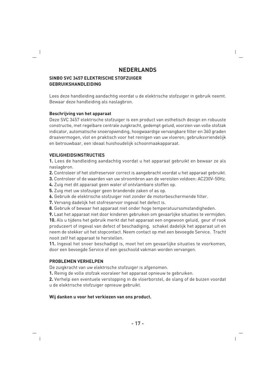 Nederlands | SINBO SVC 3457 User Manual | Page 18 / 45